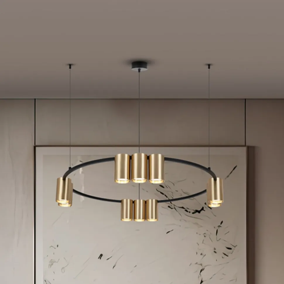 Hængelampe Genesis, aluminium, sort/guld, 10 x GU10, Ø 60 cm