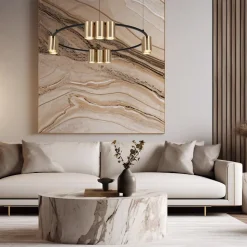 Hængelampe Genesis, aluminium, sort/guld, 10 x GU10, Ø 60 cm