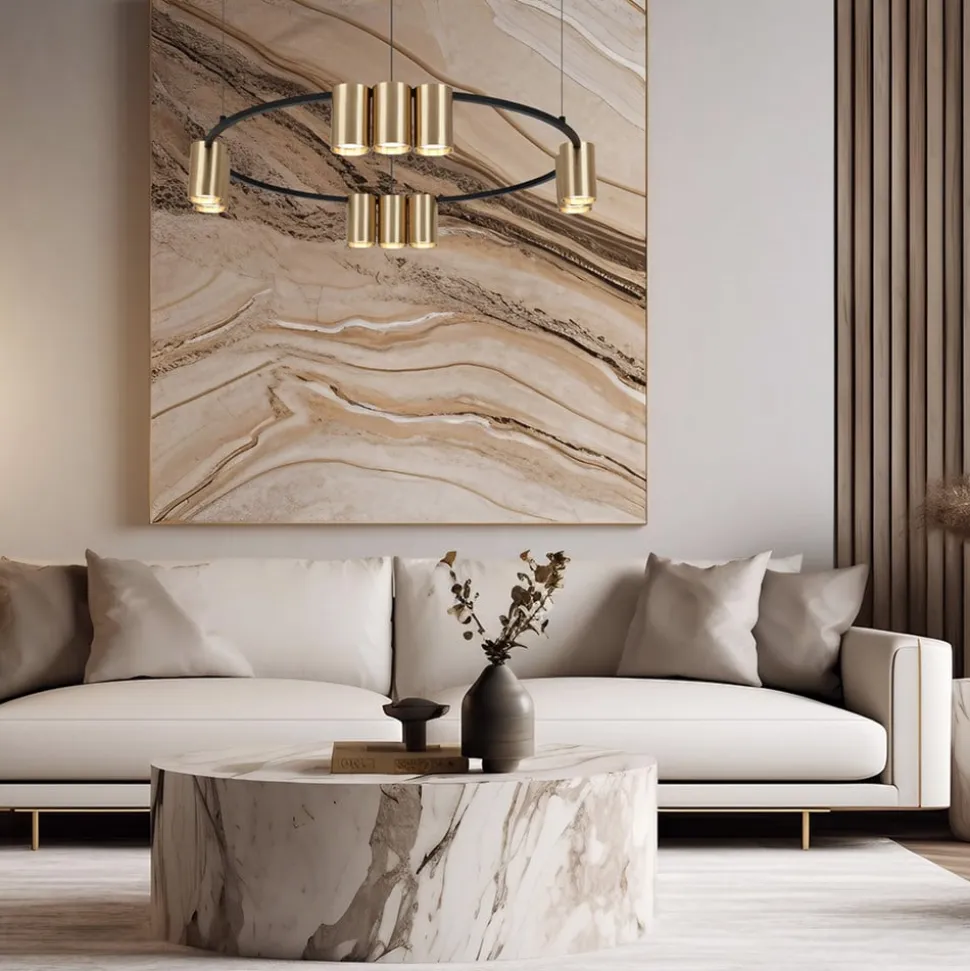 Hængelampe Genesis, aluminium, sort/guld, 10 x GU10, Ø 60 cm