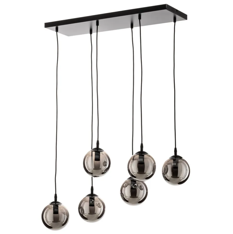Hængelampe Glassy, 6 lyskilder, sort, grafit, glas, 75 cm