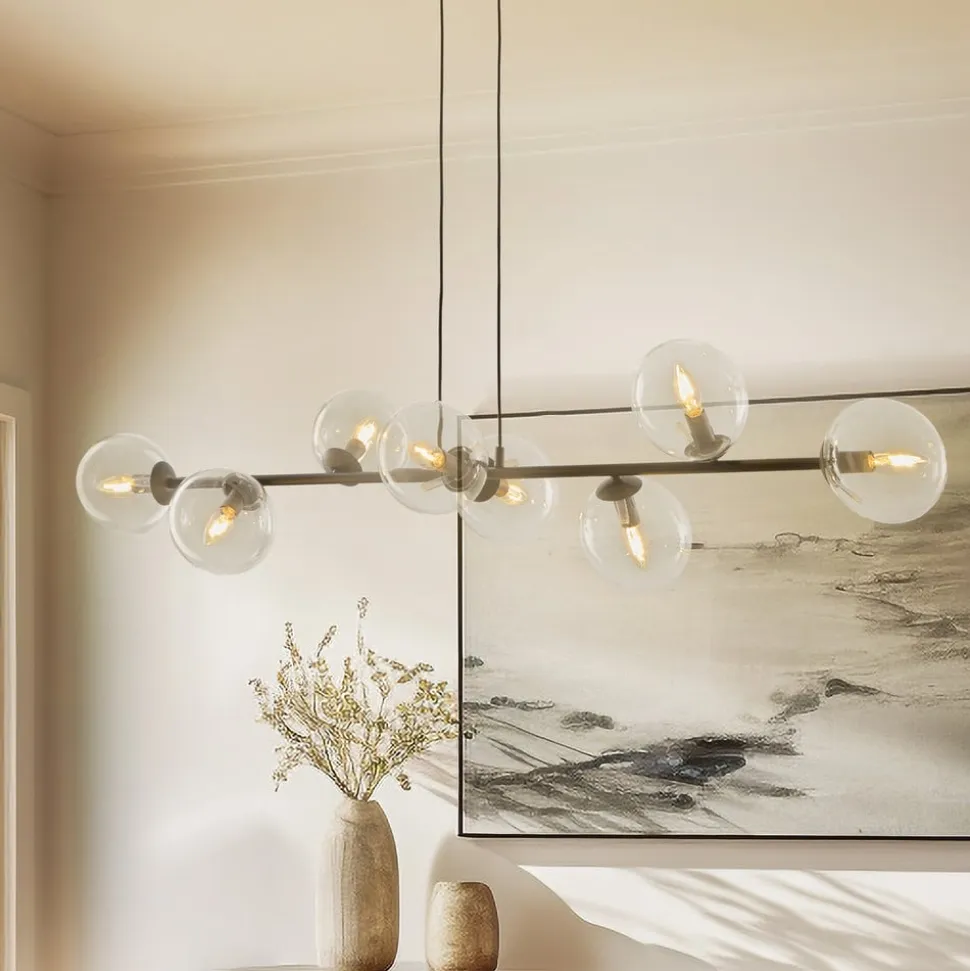 Hængelampe Glassy, 8 lyskilder, sort, klar, glas, E14