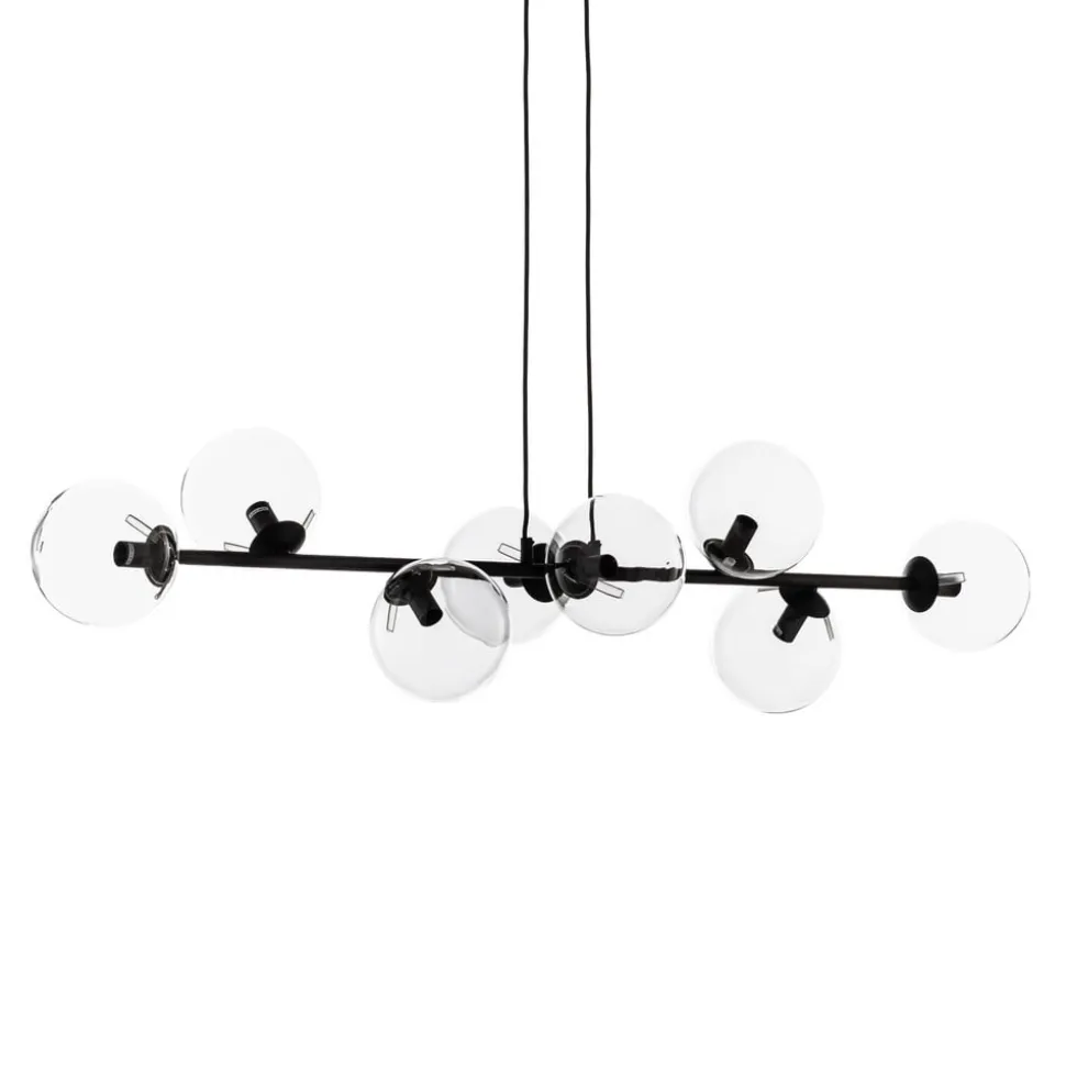 Hængelampe Glassy, 8 lyskilder, sort, klar, glas, E14