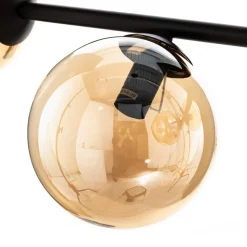 Hængelampe Glassy, 6 lyskilder, sort, ravfarvet, glas, 110 cm