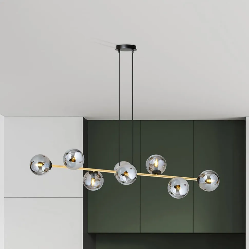 Hængelampe Glassy, 8 lyskilder, sort/guld/grafit