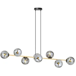 Hængelampe Glassy, 8 lyskilder, sort/guld/grafit