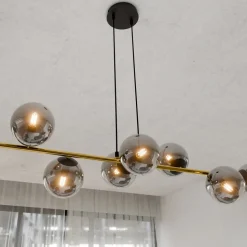 Hængelampe Glassy, 8 lyskilder, sort/guld/grafit