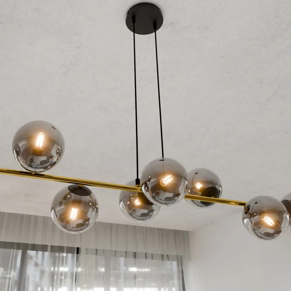 Hængelampe Glassy, 8 lyskilder, sort/guld/grafit