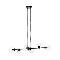Hængelampe Glassy, 6 lyskilder, sort, klar, glas, 110 cm