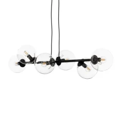 Hængelampe Glassy, 6 lyskilder, sort, klar, glas, 110 cm