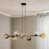 Hængelampe Glassy, 8 lyskilder, sort, grafit/amber/klar