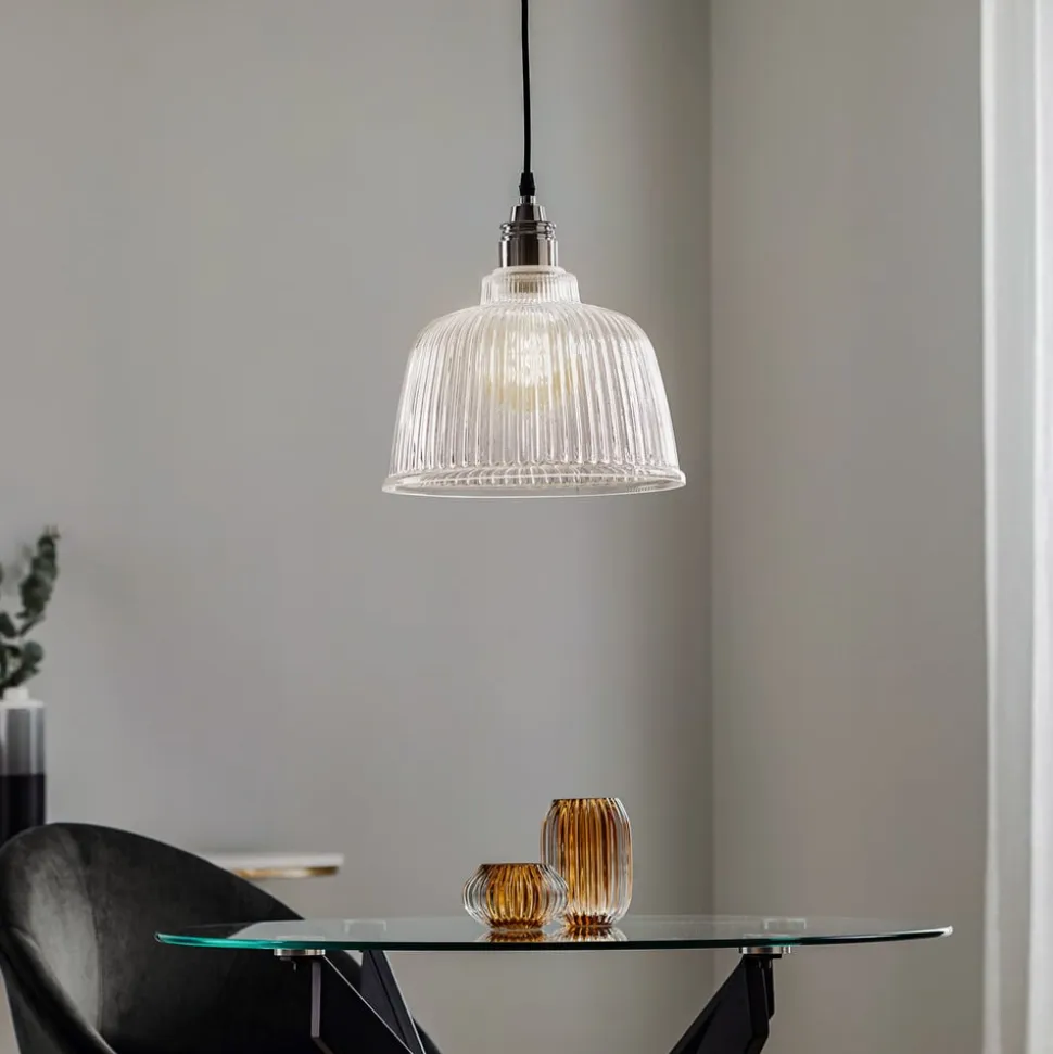 Hængelampe Leana, glas klar, 1 lyskilde, krom