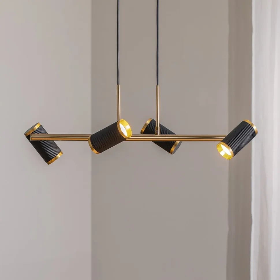 Hængelampe Lume sort/guld antik længde 66 cm 4 lyskilder metal