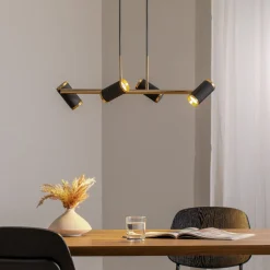 Hængelampe Lume sort/guld antik længde 66 cm 4 lyskilder metal