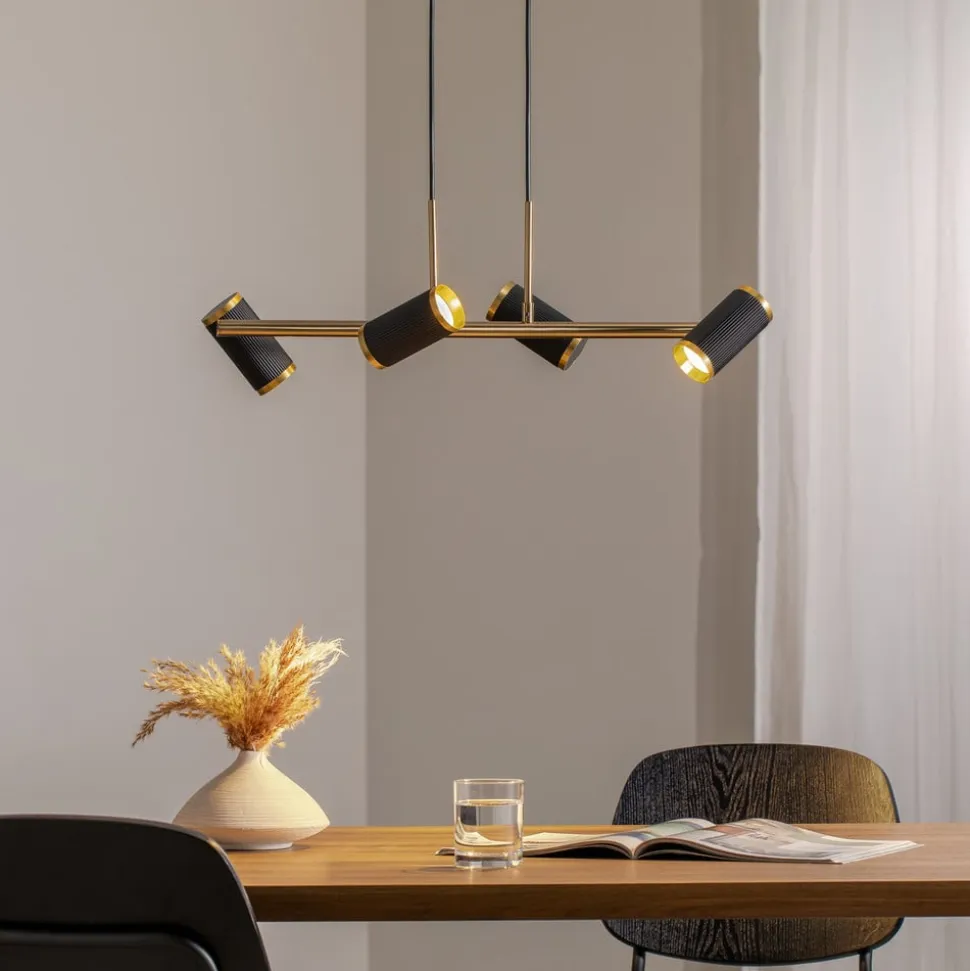 Hængelampe Lume sort/guld antik længde 66 cm 4 lyskilder metal