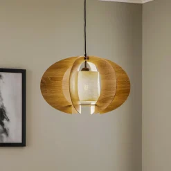 Hængelampe Modern C M med trælameller Ø 50 cm
