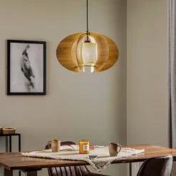 Hængelampe Modern C M med trælameller Ø 50 cm