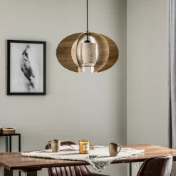 Hængelampe Modern C M med trælameller Ø 50 cm