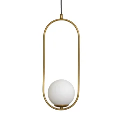 Hængelampe Mudoni, guld/hvid, glas, metal, E27