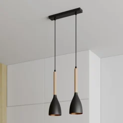 Hængelampe Muza, 2 lyskilder, sort/lys træ