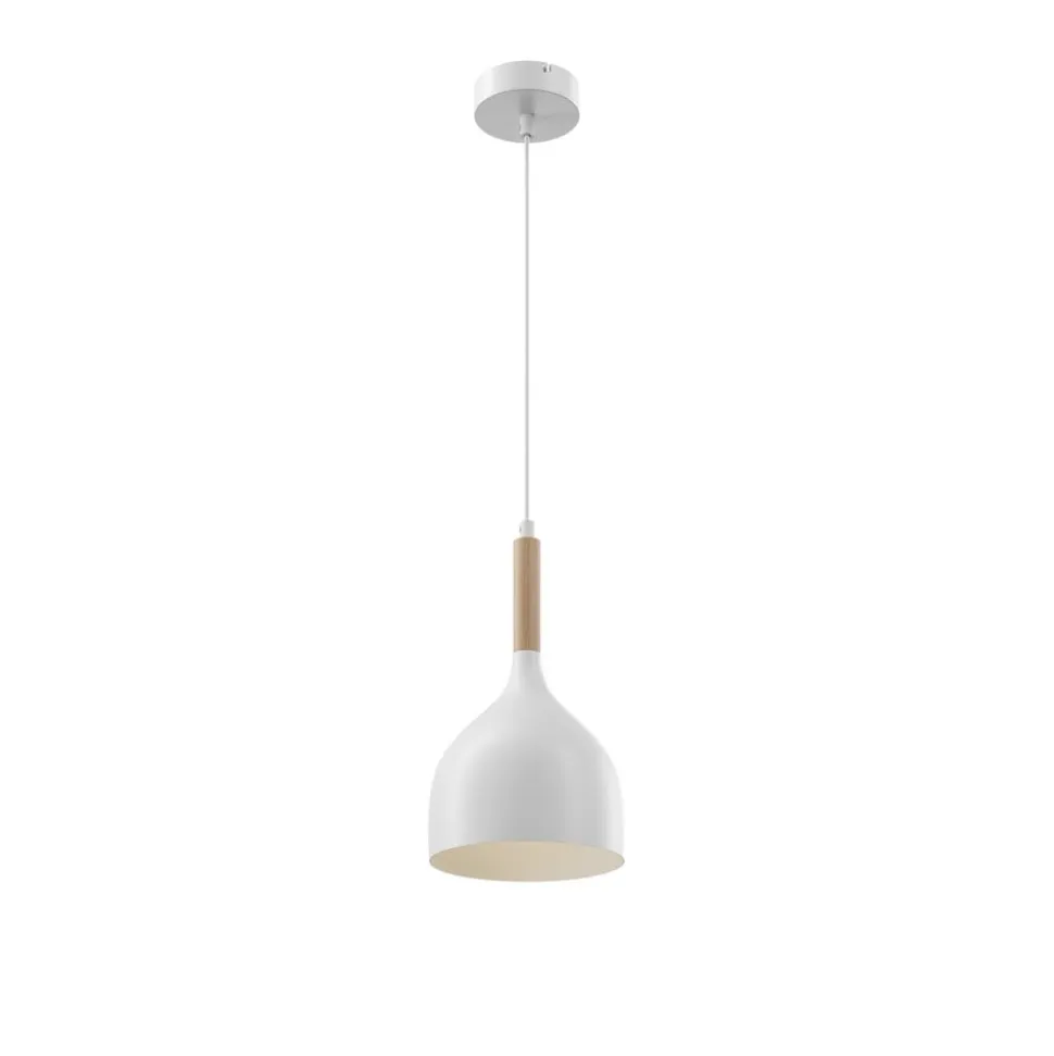 Hængelampe Noak, hvid/naturtræ, Ø 17 cm