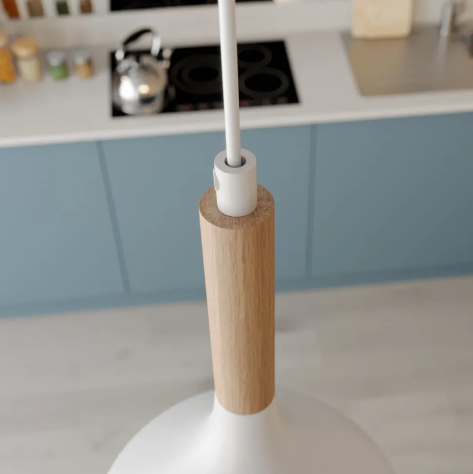 Hængelampe Noak, hvid/naturtræ, Ø 17 cm