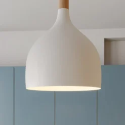 Hængelampe Noak, hvid/naturtræ, Ø 17 cm