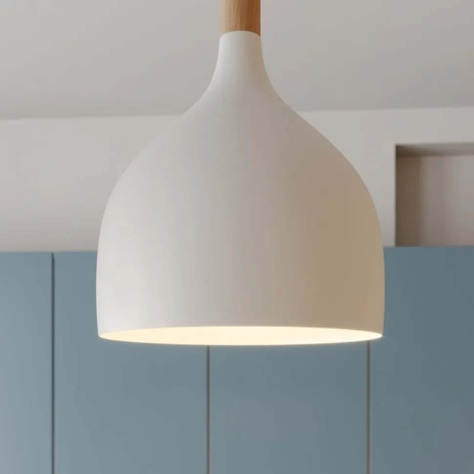 Hængelampe Noak, hvid/naturtræ, Ø 17 cm