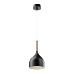 Hængelampe Noak, sort/naturtræ, Ø 17 cm