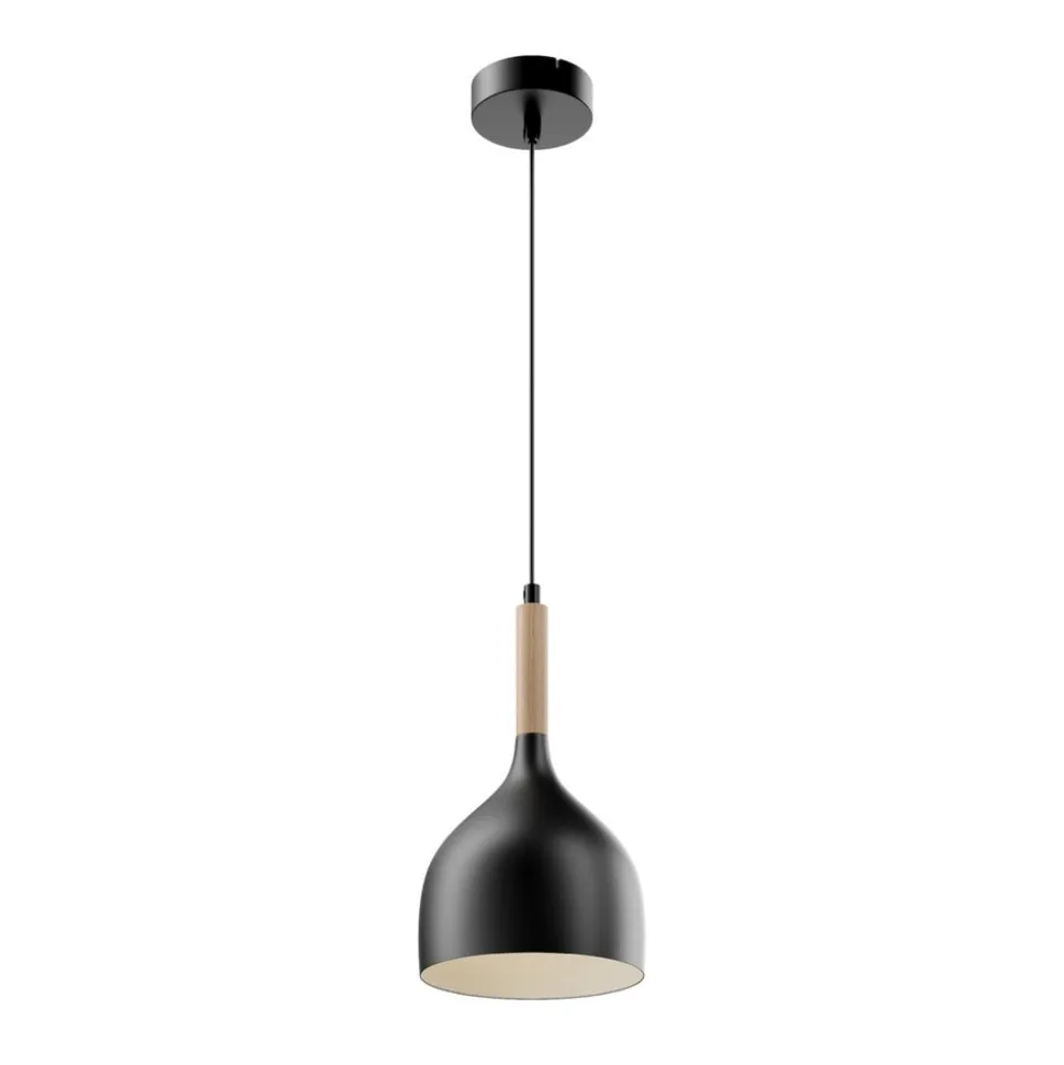 Hængelampe Noak, sort/naturtræ, Ø 17 cm