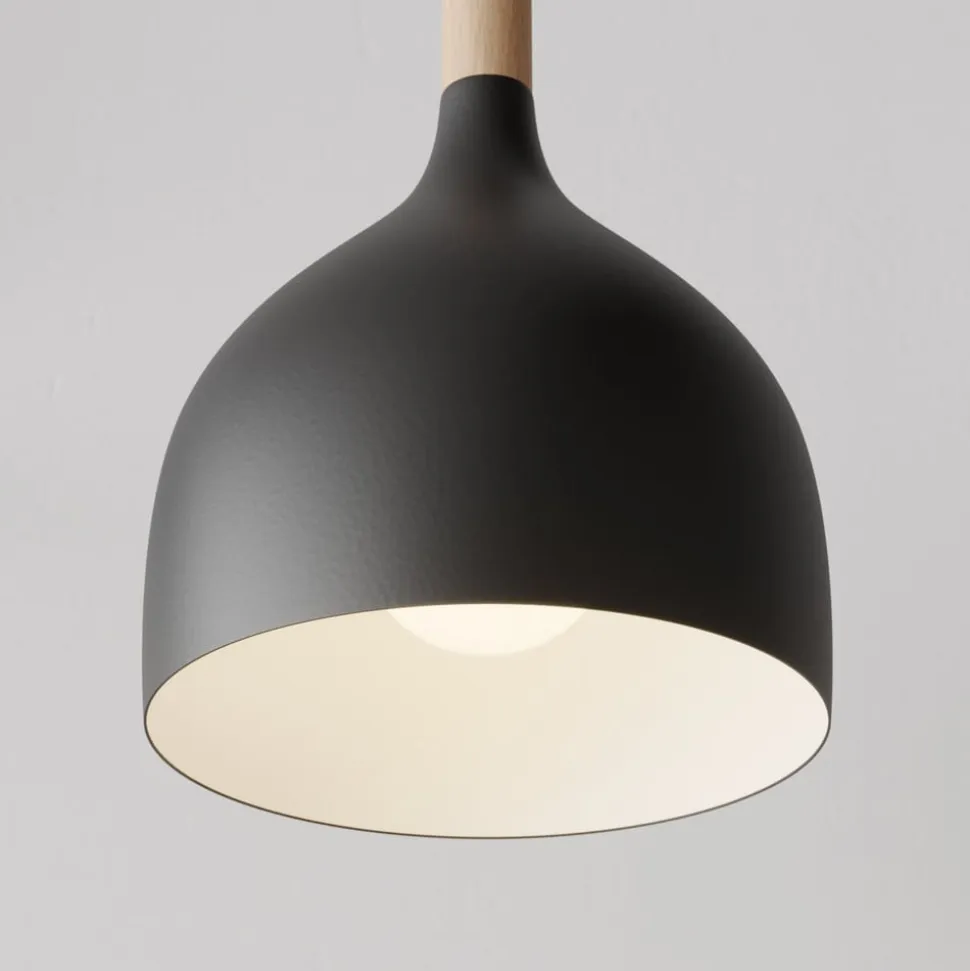Hængelampe Noak, sort/naturtræ, Ø 17 cm