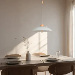 Hængelampe OHANA, opalglas, egetræ, Ø 40 cm, E27