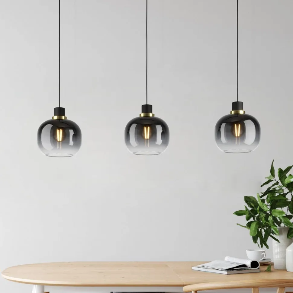Hængelampe Oilella, sort-grå, længde 95 cm, glas, 3 lyskilder.