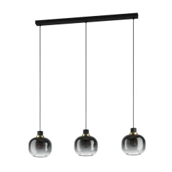 Hængelampe Oilella, sort-grå, længde 95 cm, glas, 3 lyskilder.