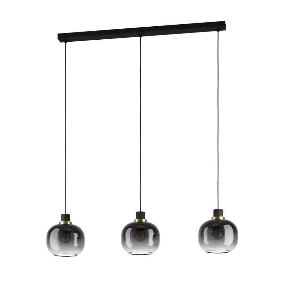 Hængelampe Oilella, sort-grå, længde 95 cm, glas, 3 lyskilder.