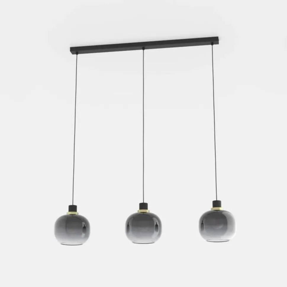 Hængelampe Oilella, sort-grå, længde 95 cm, glas, 3 lyskilder.