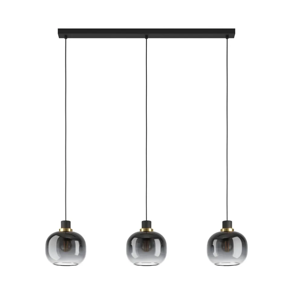 Hængelampe Oilella, sort-grå, længde 95 cm, glas, 3 lyskilder.