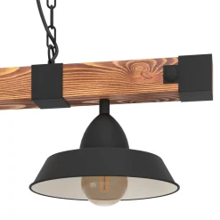Hængelampe Oldbury, sort/mørkt træ, længde 86 cm, 2 lyskilder.