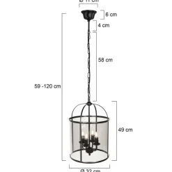 Hængelampe Pimpernel, Ø 32 cm, sort, glas røggrå