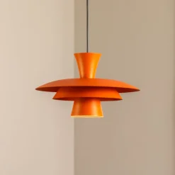 Hængelampe Plato, orange, metal, Ø 38 cm, E27