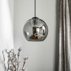 Hængelampe Polaris, spejlet glas, røget