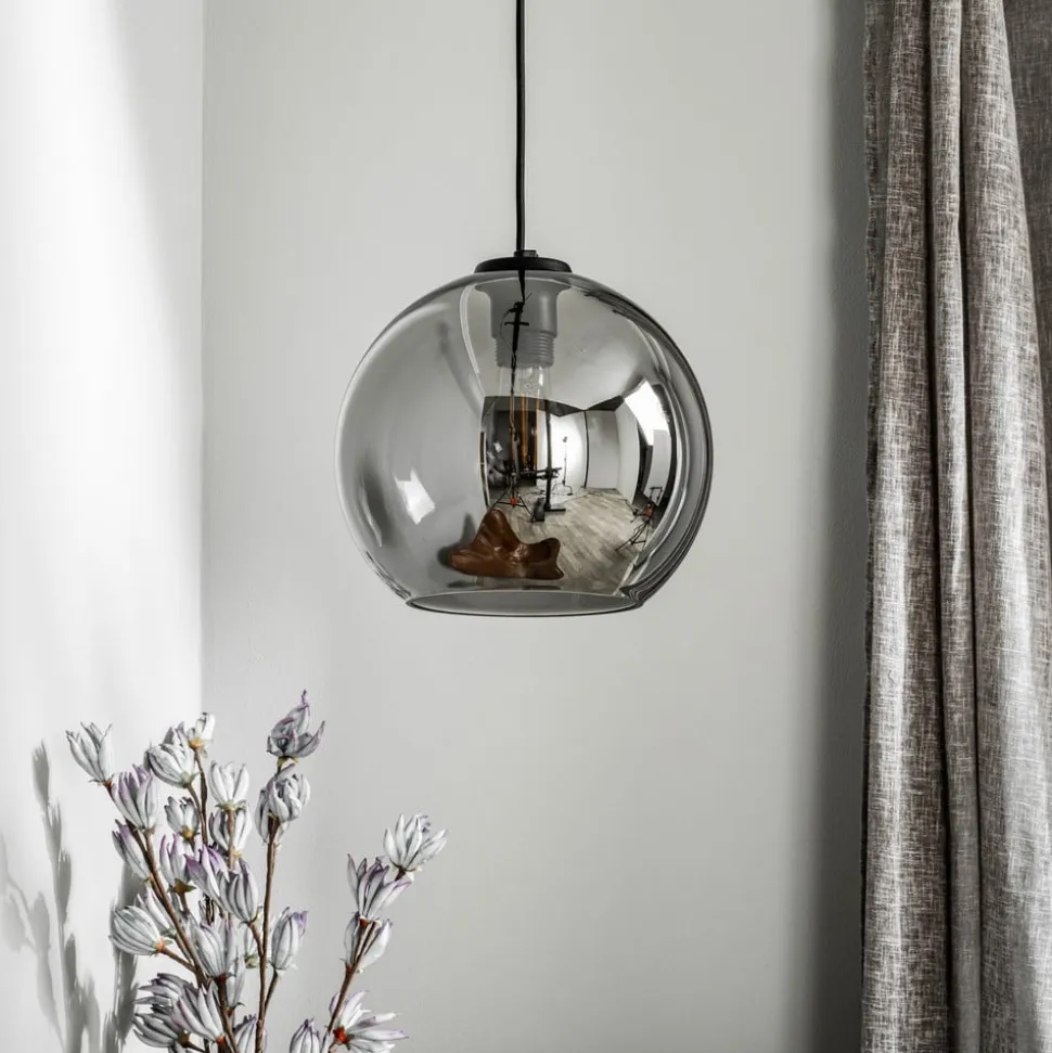 Hængelampe Polaris, spejlet glas, røget