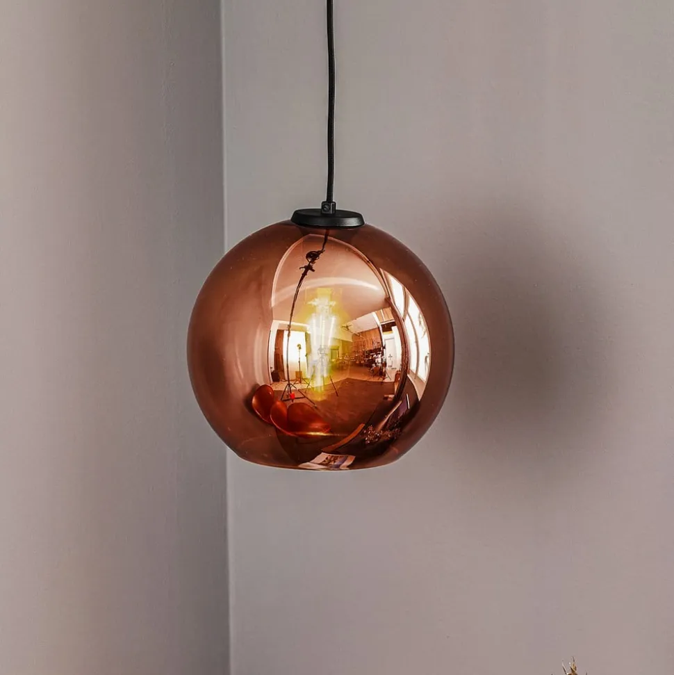 Hængelampe Polaris, spejlet glas, kobber