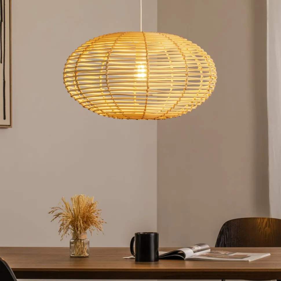 Hængelampe RATTAN, Ø 60 cm, naturbrun, rattan, E27