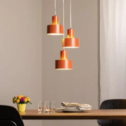 Hængelampe Rif 3, teglrød, rund, 3 lyskilder, Ø 33 cm