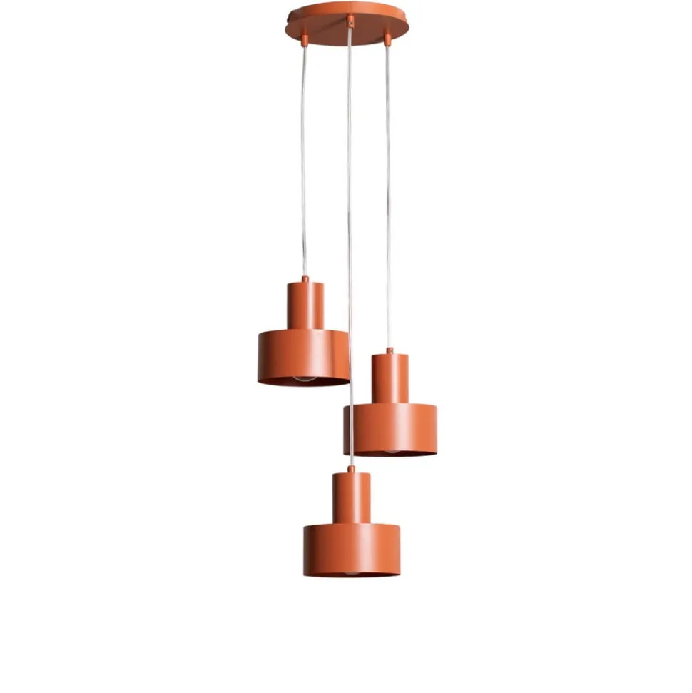 Hængelampe Rif 3, teglrød, rund, 3 lyskilder, Ø 33 cm