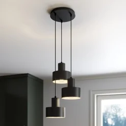 Hængelampe Rif, rund med 3 lyskilder, sort