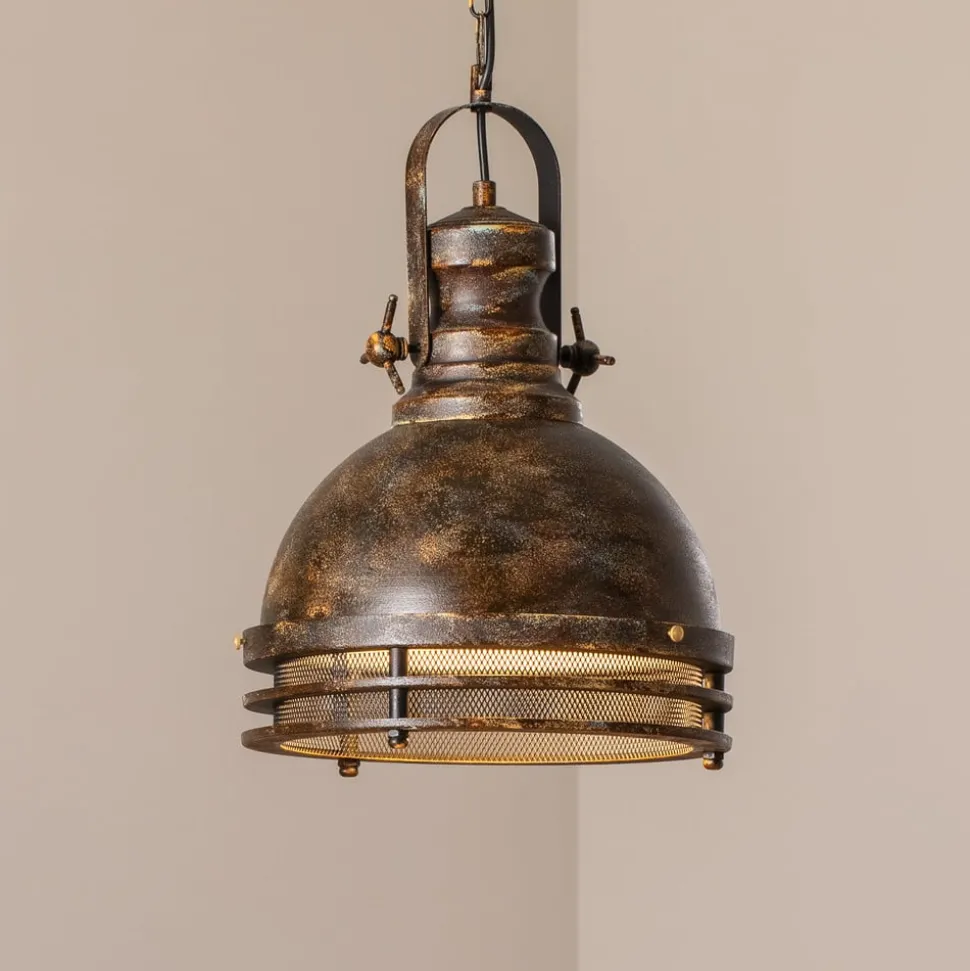Hængelampe Saglam, 1 lyskilde, antik messing, Ø 30 cm, metal