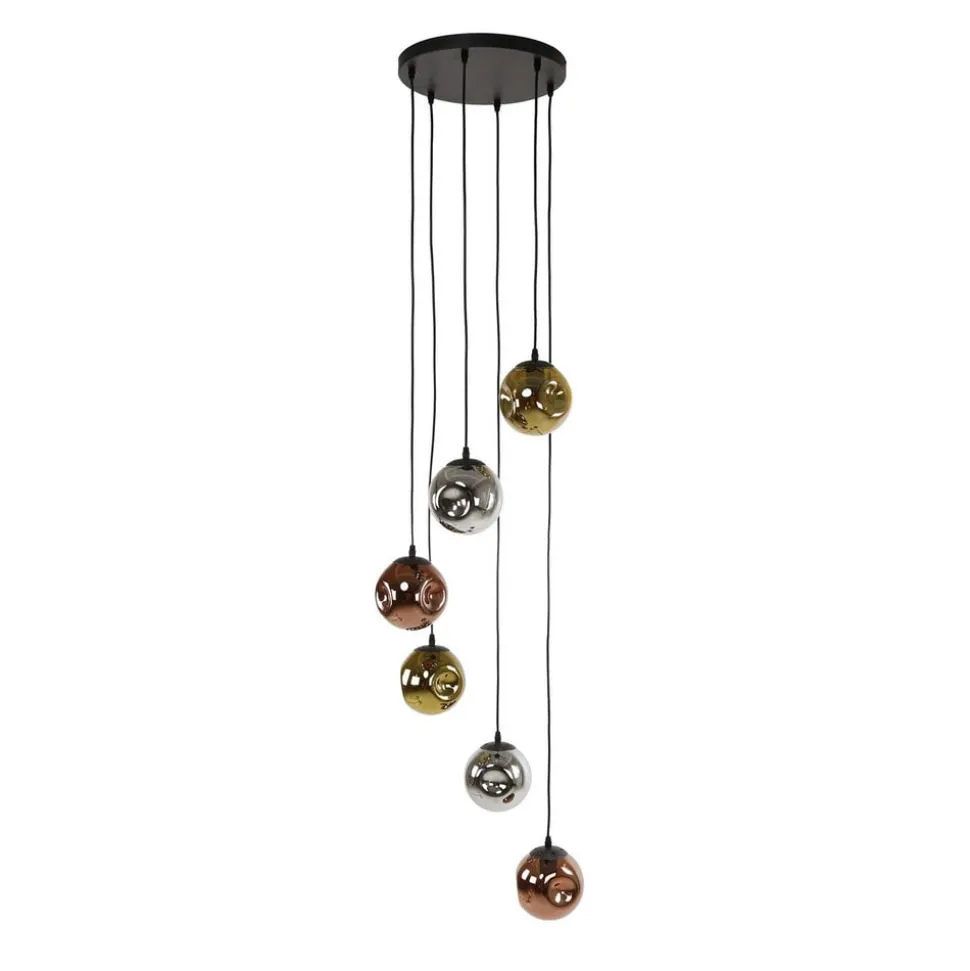Hængelampe Stellar, guld/sølv/kobber, Ø 50 cm, glas 6 lyskilder.