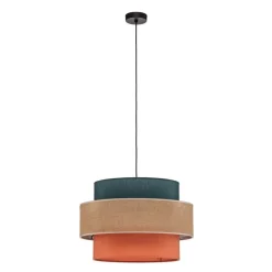 Hængelampe Trio, juteskærm, petrol/naturbrun/orange Ø 50cm