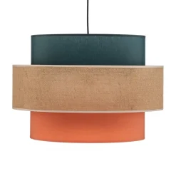 Hængelampe Trio, juteskærm, petrol/naturbrun/orange Ø 50cm